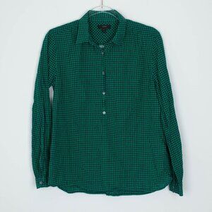 J. Crew Womens Plaid Gingham Button Shirt Size 8 Green Long Sleeve‎ Preppy Work
